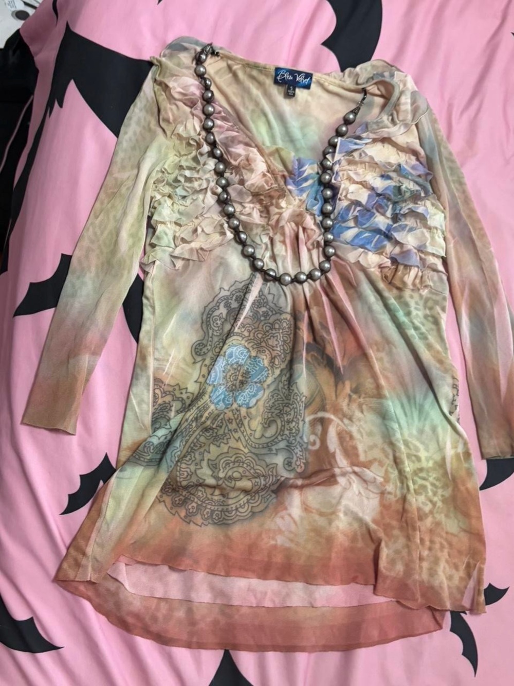 Multi-Color Ruffle Fairy V-Neck Babydoll Top W/ Detachable Necklace